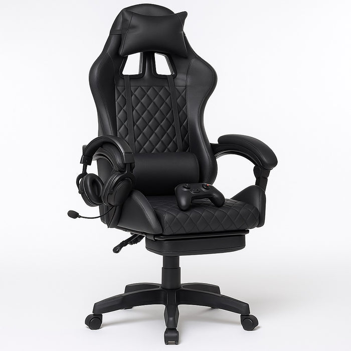 Sedia Gaming Ergonomica Reclinabile in Ecopelle con Poggiapiedi e Cuscini Lombari Nero