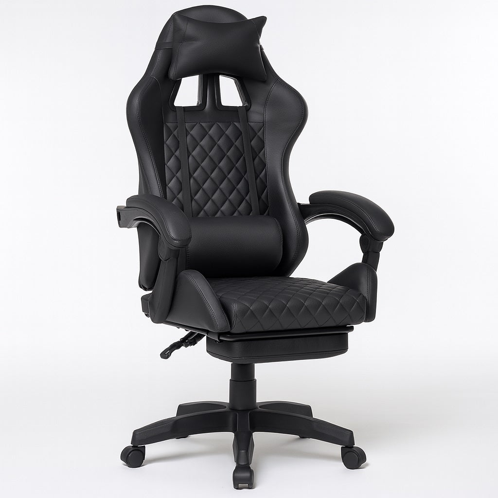 Sedia Gaming Ergonomica Reclinabile in Ecopelle con Poggiapiedi e Cuscini Lombari Nero