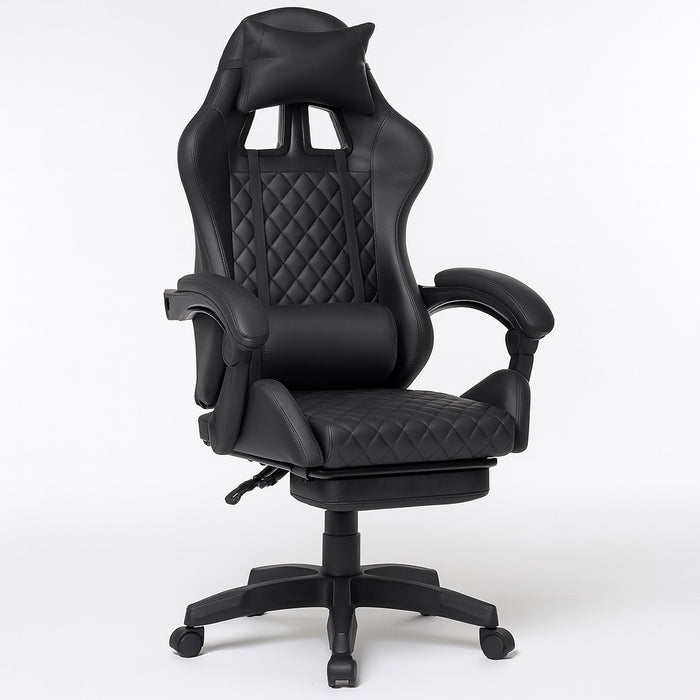 Sedia Gaming Ergonomica Reclinabile in Ecopelle con Poggiapiedi e Cuscini Lombari Nero