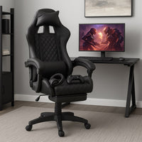 Sedia Gaming Ergonomica Reclinabile in Ecopelle con Poggiapiedi e Cuscini Lombari Nero