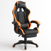 Sedia Gaming Ergonomica Reclinabile in Ecopelle con Poggiapiedi e Cuscini Lombari Arancio