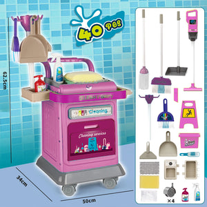 Set Carrello Pulizia Bambini Trolley Rosa Accessori Gioco Educativo Idea Regalo