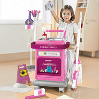 Set Carrello Pulizia Bambini Trolley Rosa Accessori Gioco Educativo Idea Regalo