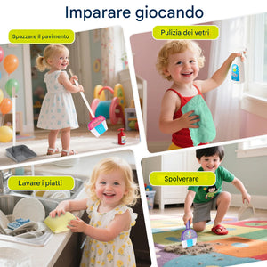 Set Carrello Pulizia Bambini Trolley Rosa Accessori Gioco Educativo Idea Regalo