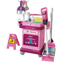 Set Carrello Pulizia Bambini Trolley Rosa Accessori Gioco Educativo Idea Regalo