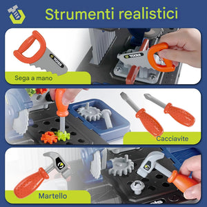 Playset di Attrezzi Lavoro Bambini Banco Giochi Officina Accessori Idea Regalo