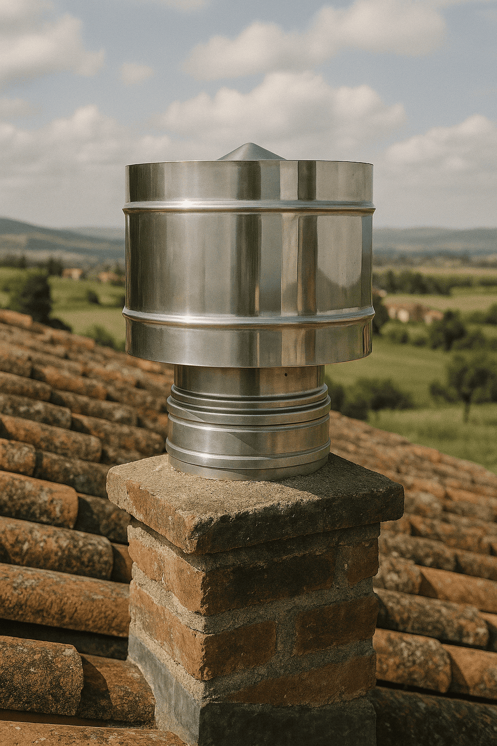 Fumaiolo a Botte Inox Doppia Parete Ø 25/30 cm con Disco Antipioggia