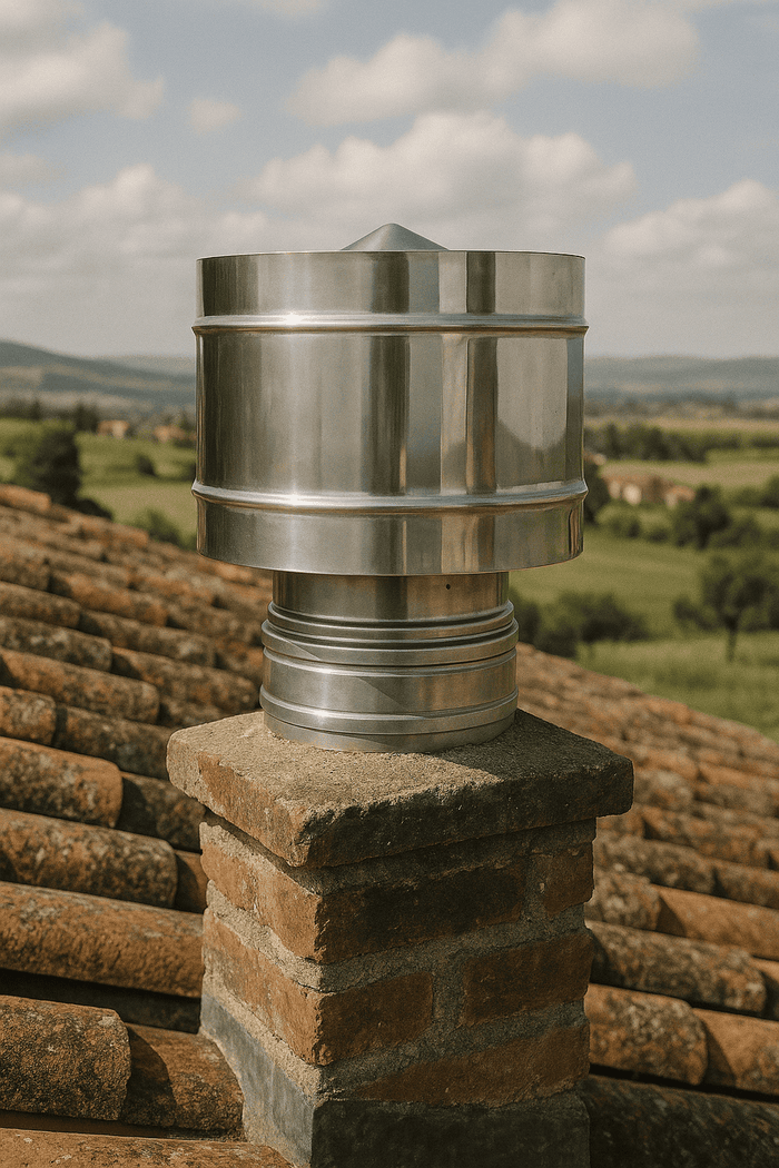 Fumaiolo a Botte Inox Doppia Parete Ø 25/30 cm con Disco Antipioggia