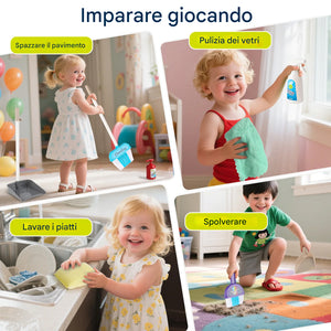 Set Carrello Pulizia Bambini Trolley Blu Accessori Gioco Educativo Idea Regalo