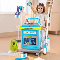 Set Carrello Pulizia Bambini Trolley Blu Accessori Gioco Educativo Idea Regalo