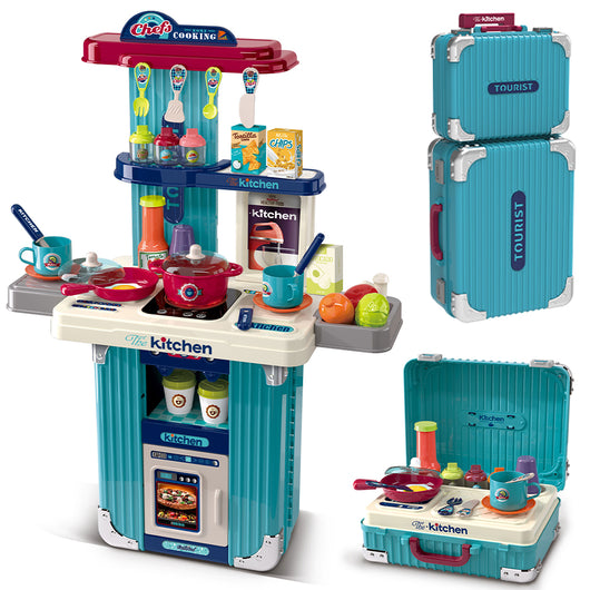 Playset Trolley Cucina per Bambini Blu con Accessori Fornelli Pentole Idea Regalo