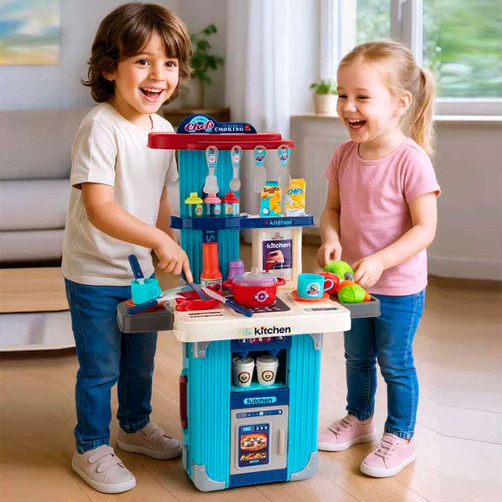 Playset Trolley Cucina per Bambini Blu con Accessori Fornelli Pentole Idea Regalo