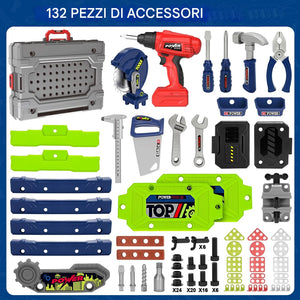 Banco da Lavoro 132 Pezzi con Trapano Elettrico per Bambini Postazione Tuttofare