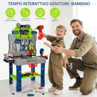 Banco da Lavoro 132 Pezzi con Trapano Elettrico per Bambini Postazione Tuttofare