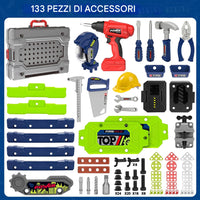 Banco da Lavoro 133 Pezzi Postazione con Trapano Elettrico e Casco Sicurezza