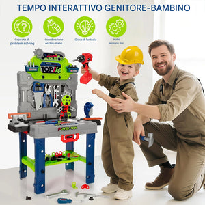 Banco da Lavoro 133 Pezzi Postazione con Trapano Elettrico e Casco Sicurezza