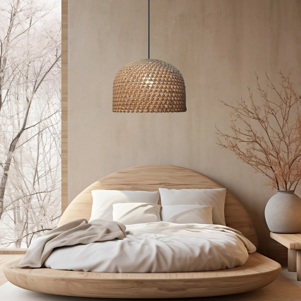 Lampada a sospensione scandinava Kanso in rattan Ø40 E27 15W