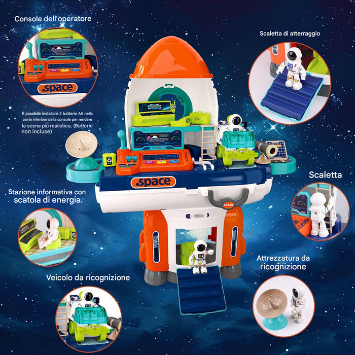 Playset Razzo Stazione Spaziale Giocattolo Smontabile con Accessori Idea Regalo