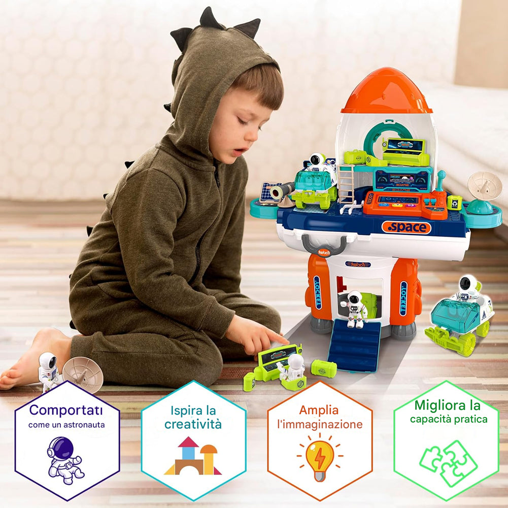 Playset Razzo Stazione Spaziale Giocattolo Smontabile con Accessori Idea Regalo
