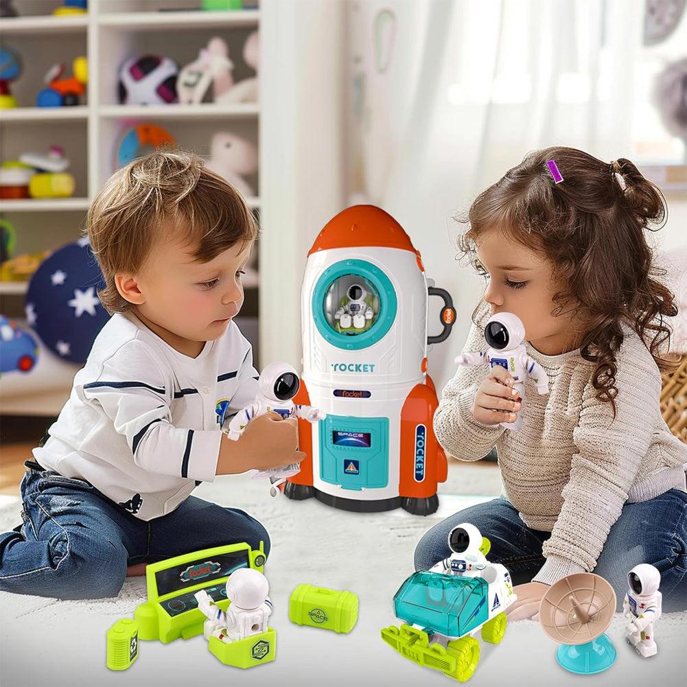 Playset Razzo Stazione Spaziale Giocattolo Smontabile con Accessori Idea Regalo