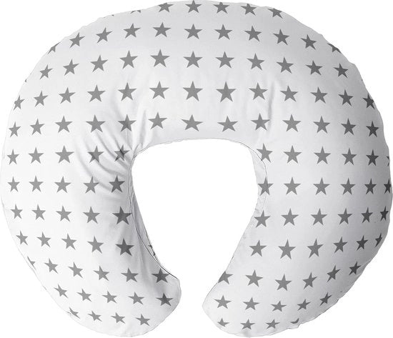 Cuscino per Neonati e Mamme - 100% Cuscino in Cotone - Cuscino con Fodera in Velluto a Manica - Lavabile e Rimovibile - Foderato con Fibra Poliestere - Multifunzionale per Mamme e Neonati - Bianco e Grigio con Stelle