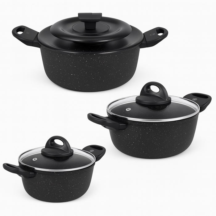 Set Pentole 6pz Pietra con Coperchio Magico Antiodore Casseruole 16 20 24 cm Induzione