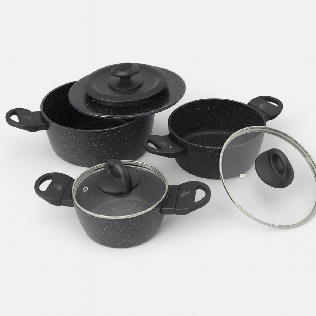 Set Pentole 6pz Pietra con Coperchio Magico Antiodore Casseruole 16 20 24 cm Induzione