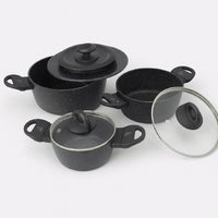 Set Pentole 6pz Pietra con Coperchio Magico Antiodore Casseruole 16 20 24 cm Induzione
