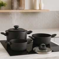 Set Pentole 6pz Pietra con Coperchio Magico Antiodore Casseruole 16 20 24 cm Induzione