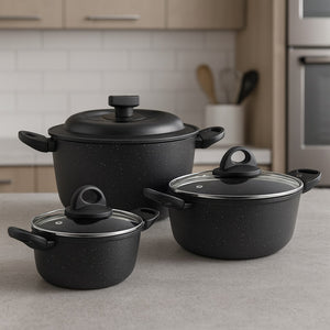 Set Pentole 6pz Pietra con Coperchio Magico Antiodore Casseruole 16 20 24 cm Induzione