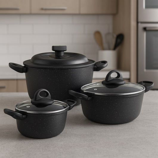 Set Pentole 6pz Pietra con Coperchio Magico Antiodore Casseruole 16 20 24 cm Induzione