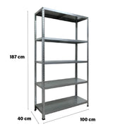 SCAFFALE IN METALLO GRIGIO ETTORE KIT BULLONI 100 X 40 X H 187 CM 5 RIPIANI