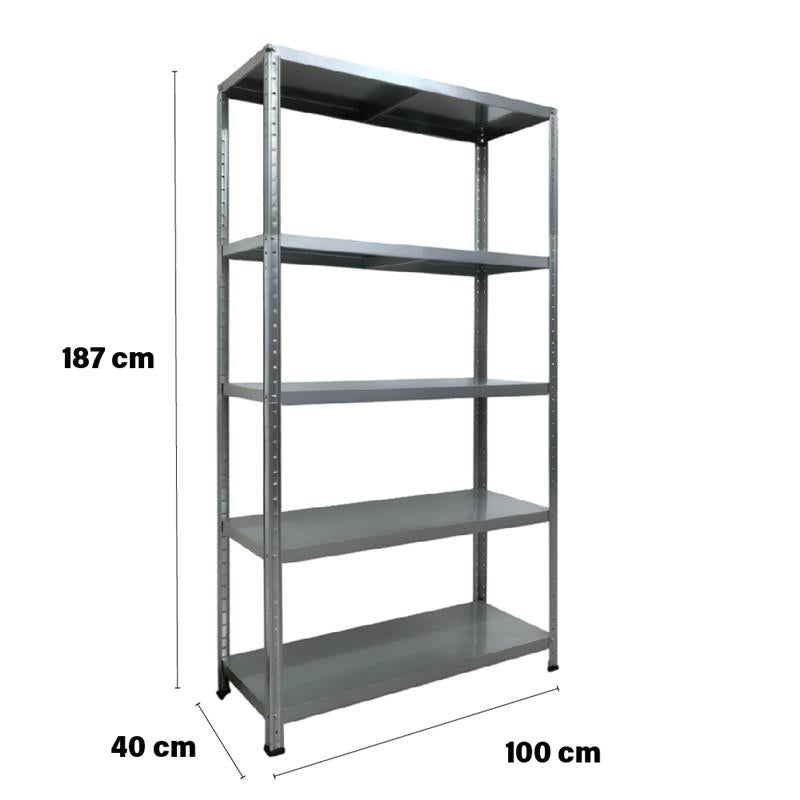 SCAFFALE IN METALLO GRIGIO ETTORE KIT BULLONI 100 X 40 X H 187 CM 5 RIPIANI