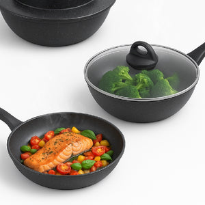 Set Pentole 6pz Pietra con Coperchio Magico Antiodore Padelle 24 28 Casseruola 24 Induzione