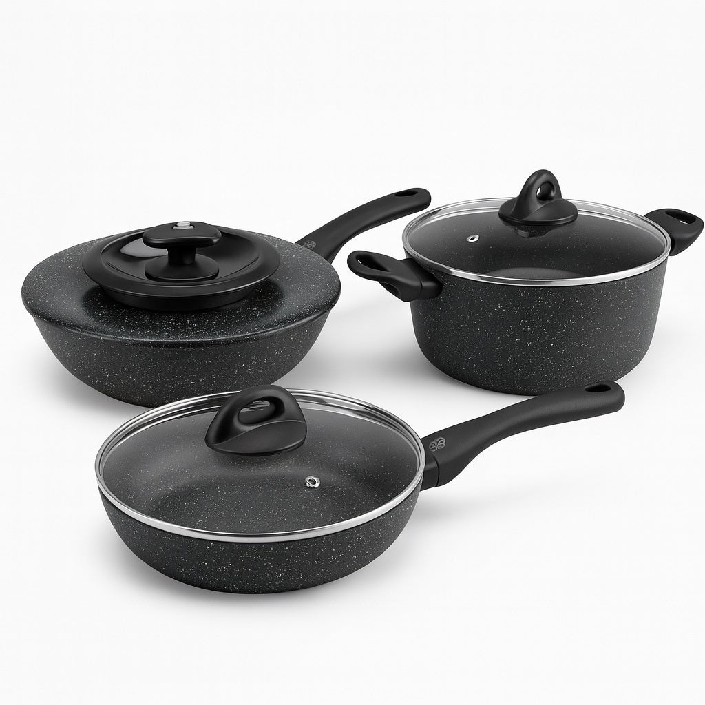 Set Pentole 6pz Pietra con Coperchio Magico Antiodore Padelle 24 28 Casseruola 24 Induzione