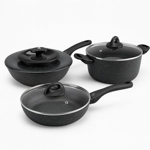 Set Pentole 6pz Pietra con Coperchio Magico Antiodore Padelle 24 28 Casseruola 24 Induzione