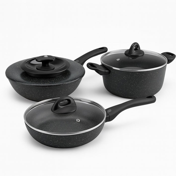 Set Pentole 6pz Pietra con Coperchio Magico Antiodore Padelle 24 28 Casseruola 24 Induzione