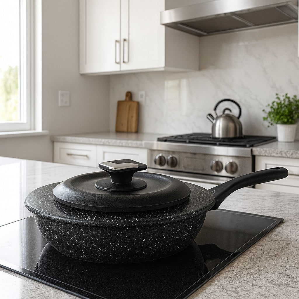 Set Pentole 6pz Pietra con Coperchio Magico Antiodore Padelle 24 28 Casseruola 24 Induzione