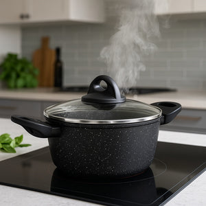 Set Pentole 6pz Pietra con Coperchio Magico Antiodore Padelle 24 28 Casseruola 24 Induzione