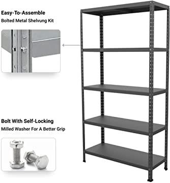 SCAFFALE IN METALLO ANTRACITE ETTORE KIT BULLONI 100 X 40 X H187CM CON 5 RIPIANI