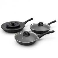 Set Padelle 6pz Pietra con Coperchio Magico Antiodore Padelle 24 28 32 cm Induzione