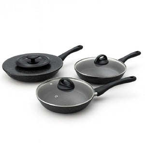 Set Padelle 6pz Pietra con Coperchio Magico Antiodore Padelle 24 28 32 cm Induzione