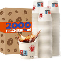 2000 Bicchierini da Caffè Monouso Capacità 75ml Tazzina in Carta Usa e Getta