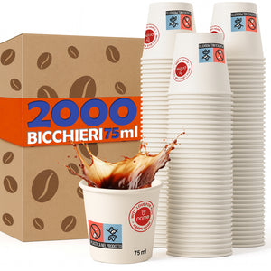 2000 Bicchierini da Caffè Monouso Capacità 75ml Tazzina in Carta Usa e Getta