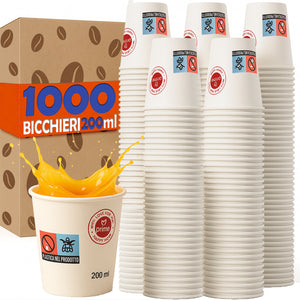 1000 Bicchieri Acqua o Bibita Monouso Capacità 200ml Tazzina in Carta Usa e Getta