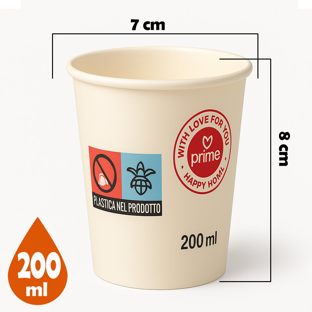 1000 Bicchieri Acqua o Bibita Monouso Capacità 200ml Tazzina in Carta Usa e Getta