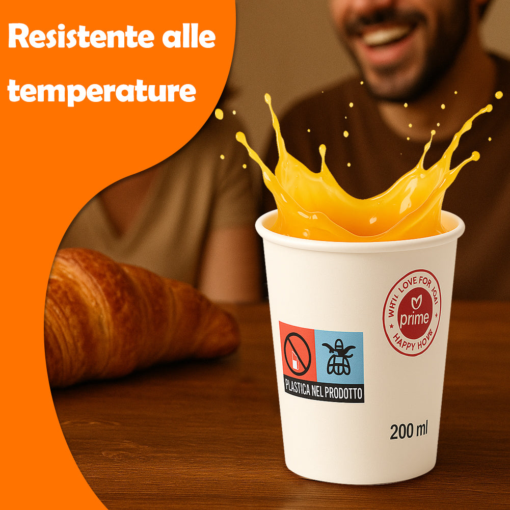 1000 Bicchieri Acqua o Bibita Monouso Capacità 200ml Tazzina in Carta Usa e Getta