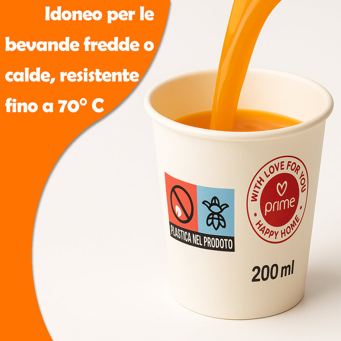 1000 Bicchieri Acqua o Bibita Monouso Capacità 200ml Tazzina in Carta Usa e Getta