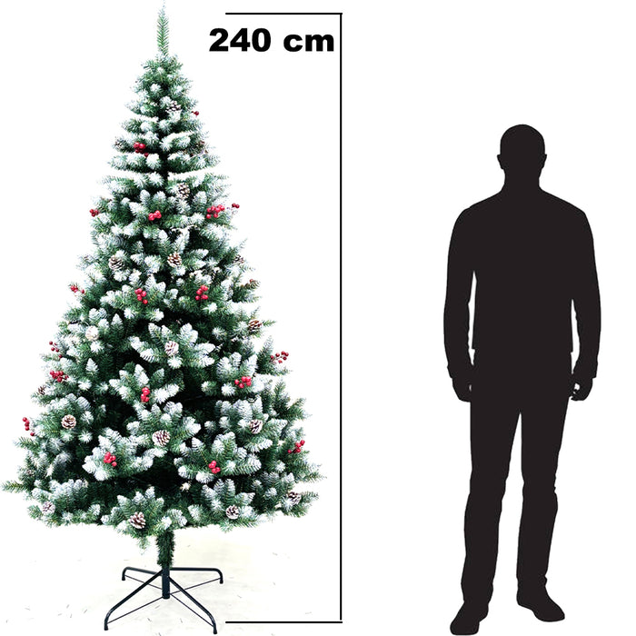 Albero di Natale Mingerl 240cm con Punte Innevate 1624 e Bacche Super Folto