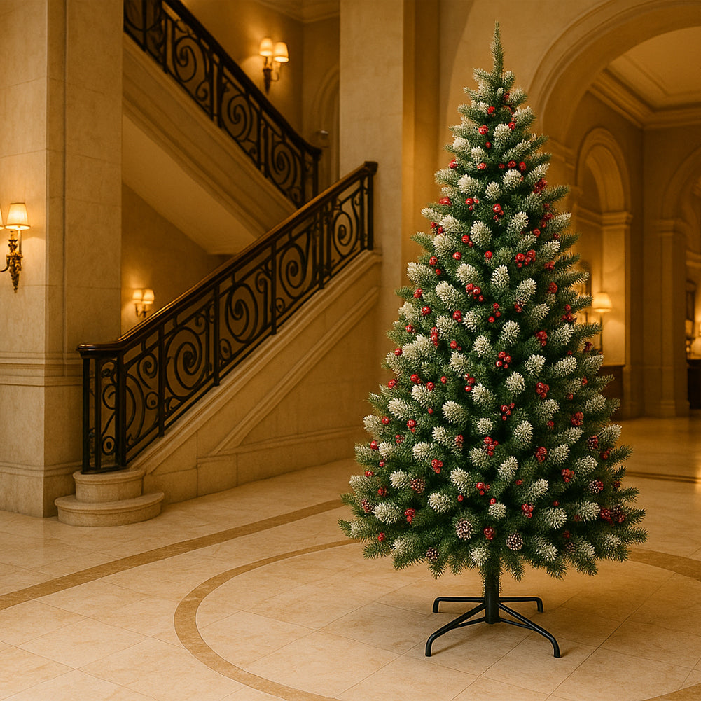 Albero di Natale Mingerl 240cm con Punte Innevate 1624 e Bacche Super Folto